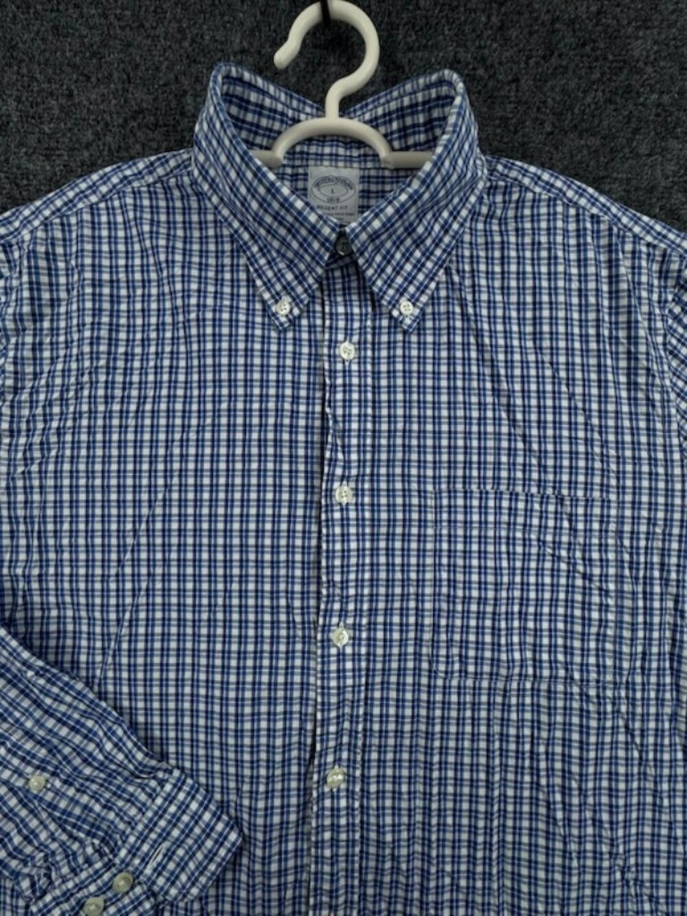 Brooks Brothers Button-Down Cotton Check Large Regent Blue Business Mens Shirt